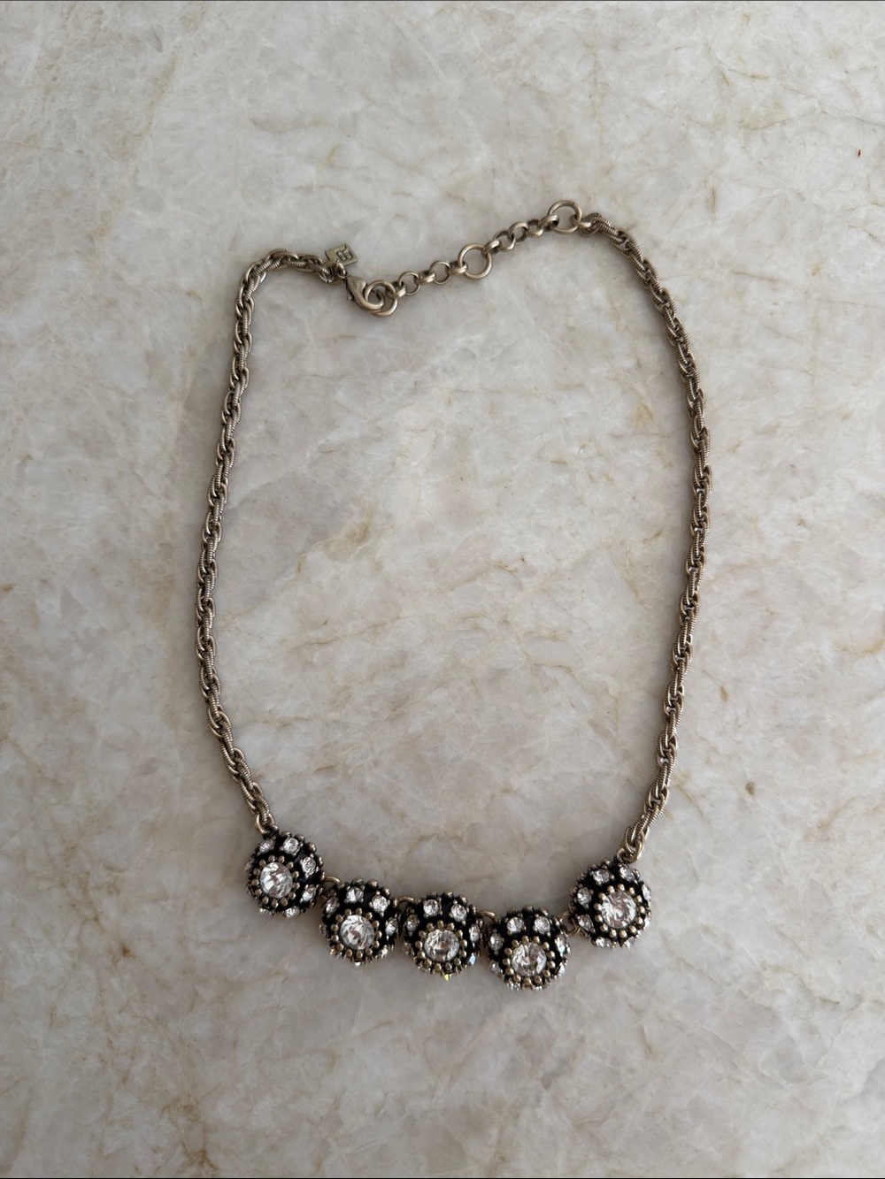 Silver-Tone Crystal Flower Necklace - White